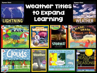 If you're teaching a weather unit in science or are looking for ideas, this post is filled with them These book titles can give you a start. weather2btexts-8579416
